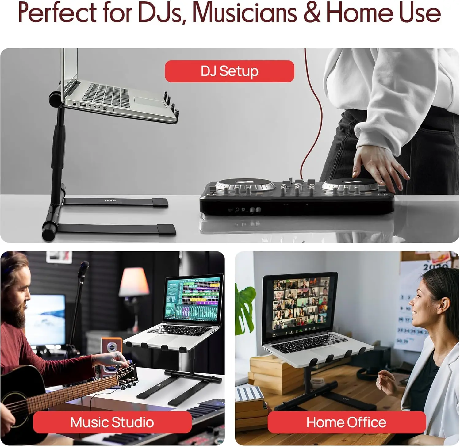 Pyle Adjustable Height Universal DJ Laptop Stand for Stage, Studio, and Desktop Use