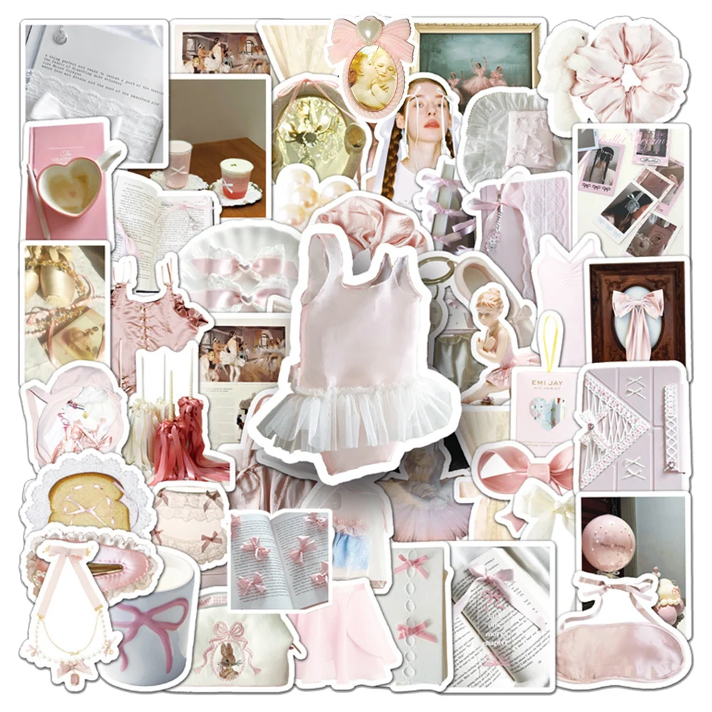 10/30/50/100pcs Pink Ballet Small Objects Sticker INS Style Aesthetic Decals DIY Diary Stationery Fridge Waterproof Cute Sticker