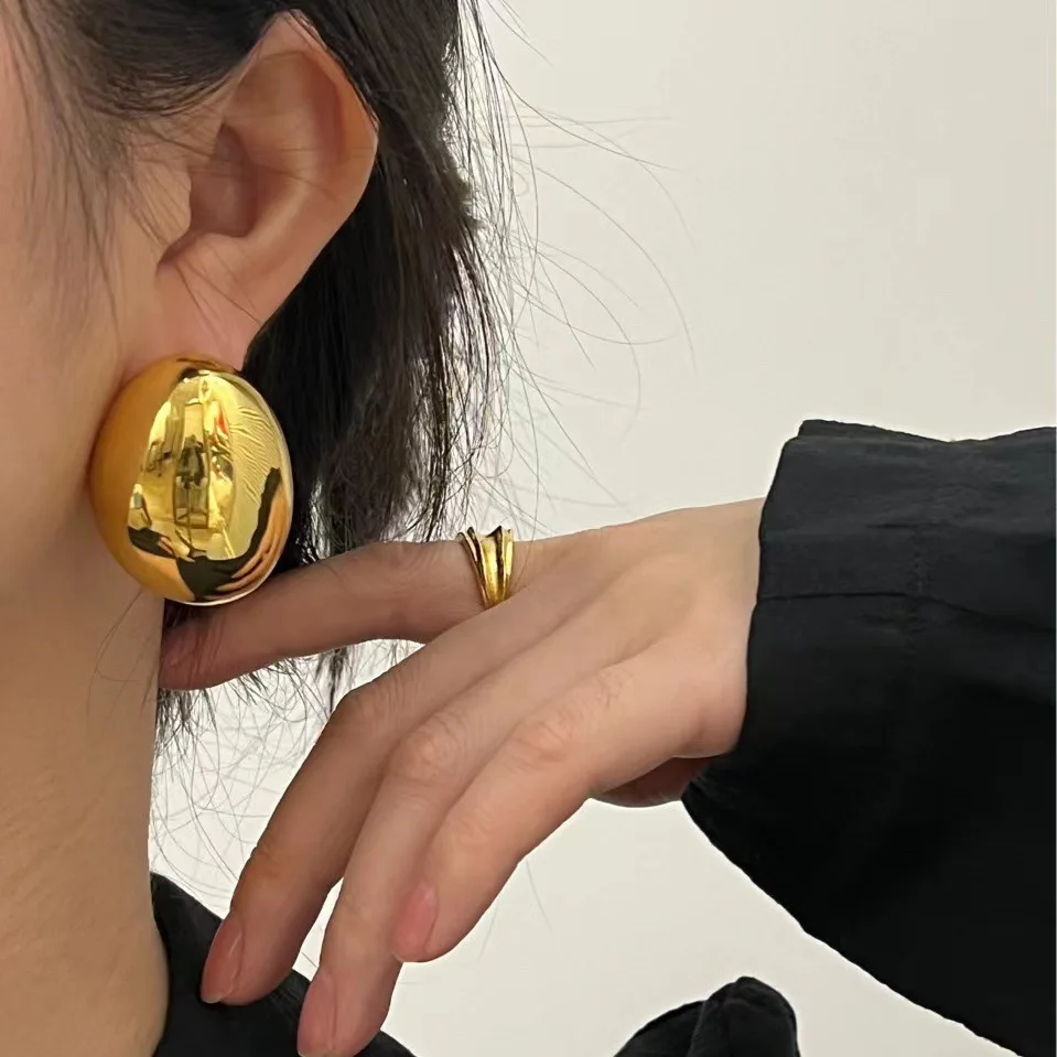 Europe and America New Trend Earrings Metal Glossy Stud Earrings for Women Unique Simple Fashion Jewelry Gift