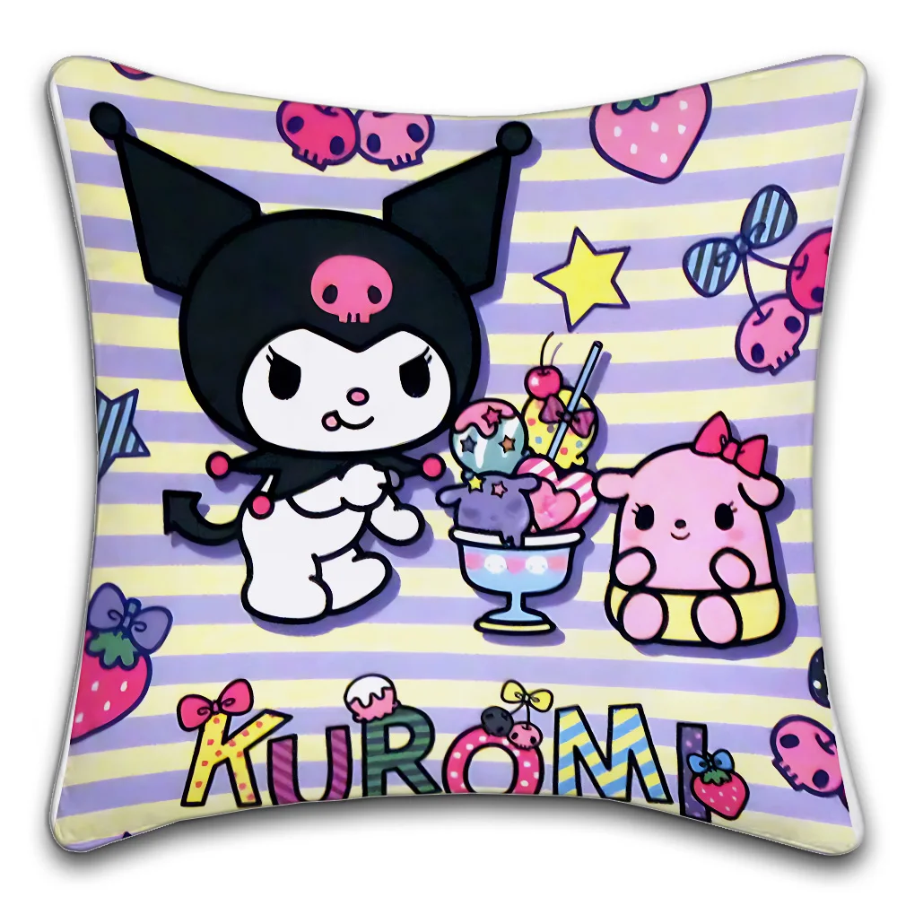 1PC Kuromi Sanrio Playtimes Pillow Case Anti-dustmite Pillowcase Invisible Zipper Silky Short Plush Sofa Cushion Cover
