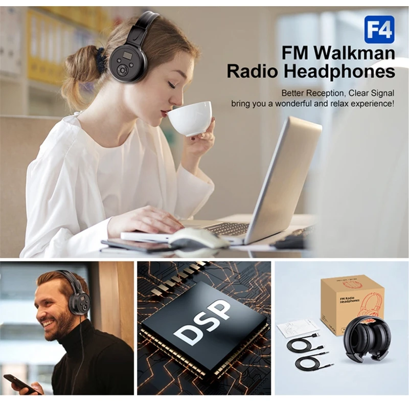 Portable Personal FM Radio Rechargeable Headphone Ear Muffs Foldable Design LCD Display FM Radio Headset Scalable Design