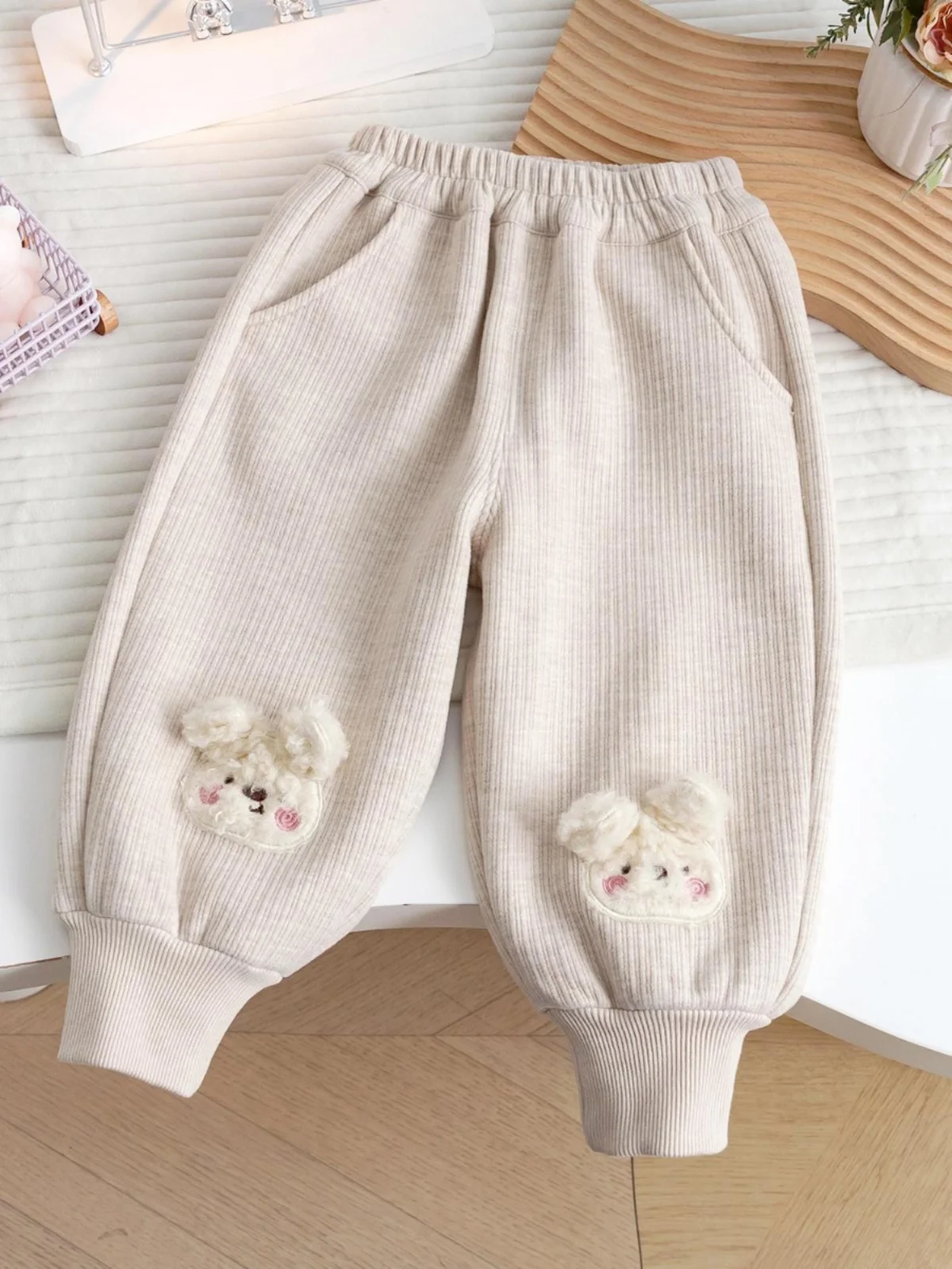 กางเกงเด็กผู้หญิง Thiened Fce รุ่นใหม่ สำหรับฤดูใบไม้ร่วงและฤดูหนาว ผ้าฝ้ายเนื้อนุ่มแบบกำมะหยี่  ทรงเอวสูง ขายาว