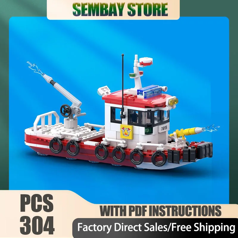 قارب إطفاء كلاسيكي وحدات من Moc لبنات البناء (رقم السفينة. 4) كتل تكنولوجيا النموذج لعيد الميلاد DIY لعبة البناء هدايا العيد #1