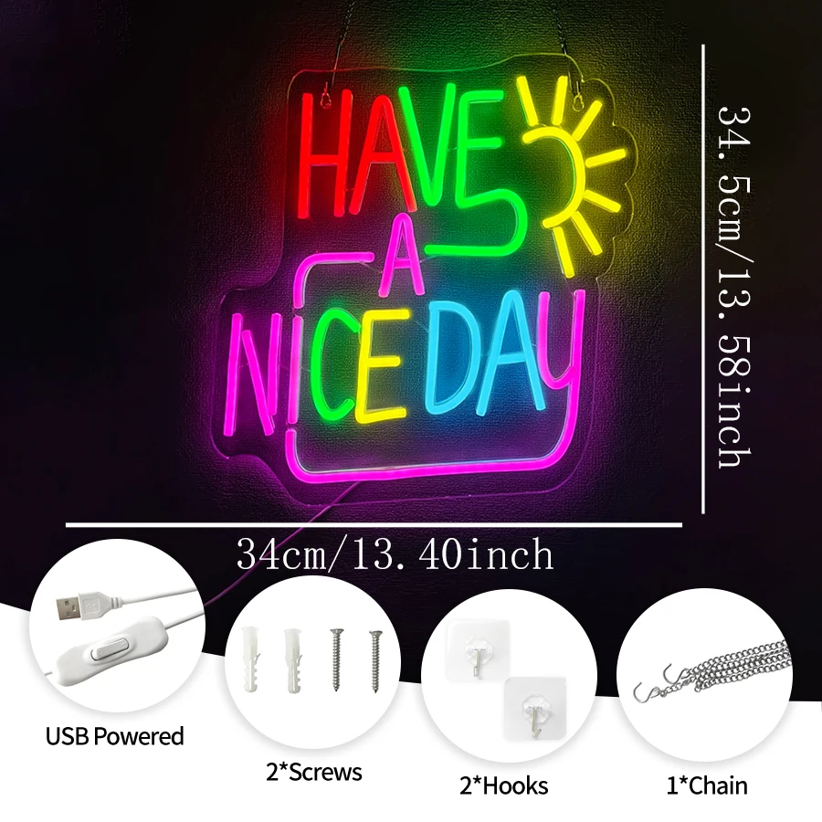 Have A Nice Day LED Neon Sign, USB Powered Wall Light for Bedroom, Game Room, Birthday Party, Wedding, Cafe Decor, Creative Gift