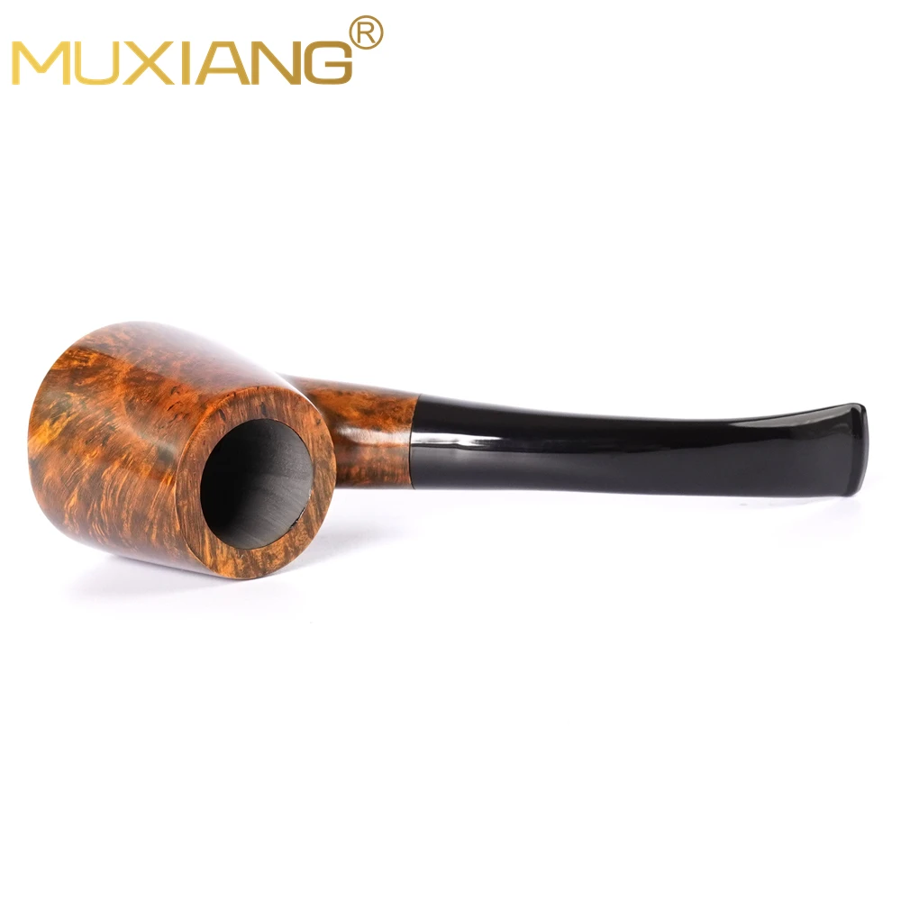 MUXIANG Small Briar Wood Tobacco Pipe Curved Handle Acrylic Pipe Mouth Desktop Pipe Portable Smoking Beginner Solid Wood Pipe