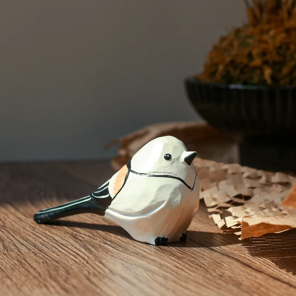 

Durable Cute Fat Chirp Bird Ornament Handmade Rustic Bird Statue Resin Crafts Vintage Long-tailed Tit Figurine Garden Decor