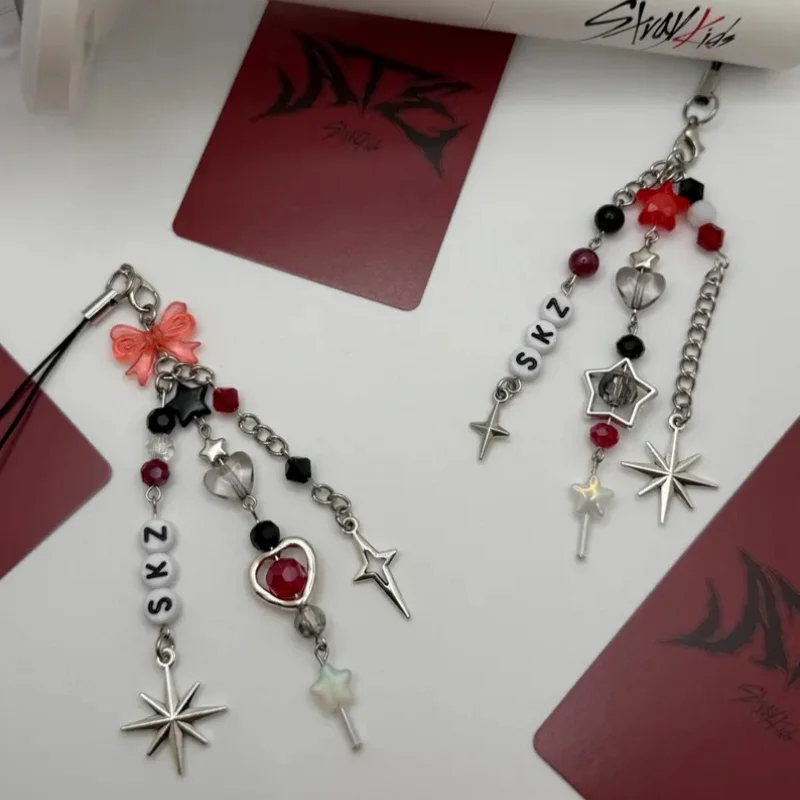 K-pop SKZ DominATE World Tour Inspiration Mobile Phone Pendant Keychain Fluorescent Stick Pendant - Black/Red