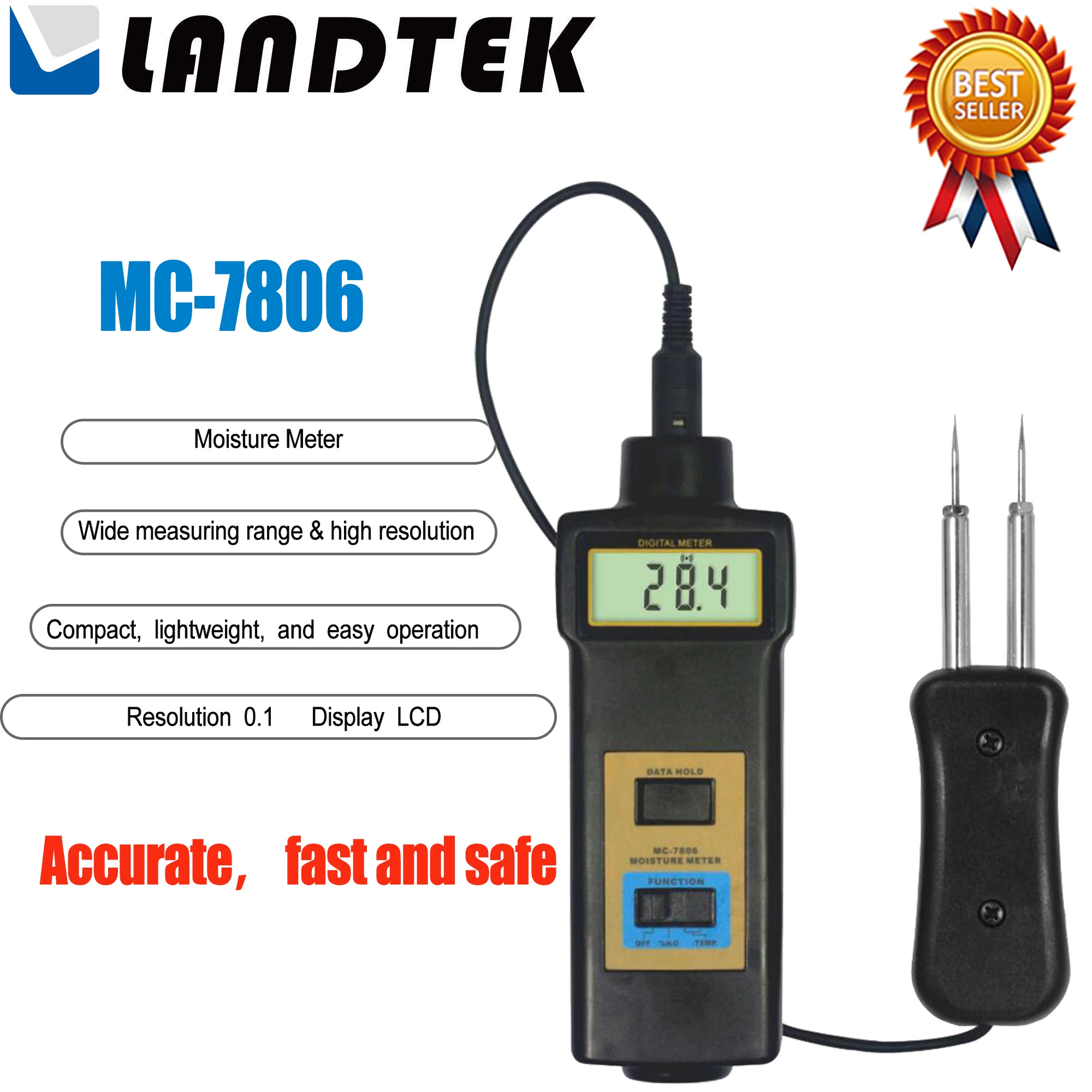 

LANDTEK MC-7806 Moisture Meter Use For Wood Fiber Materials, Wooden Articles,Building, Soil and Other Fibre Materials.