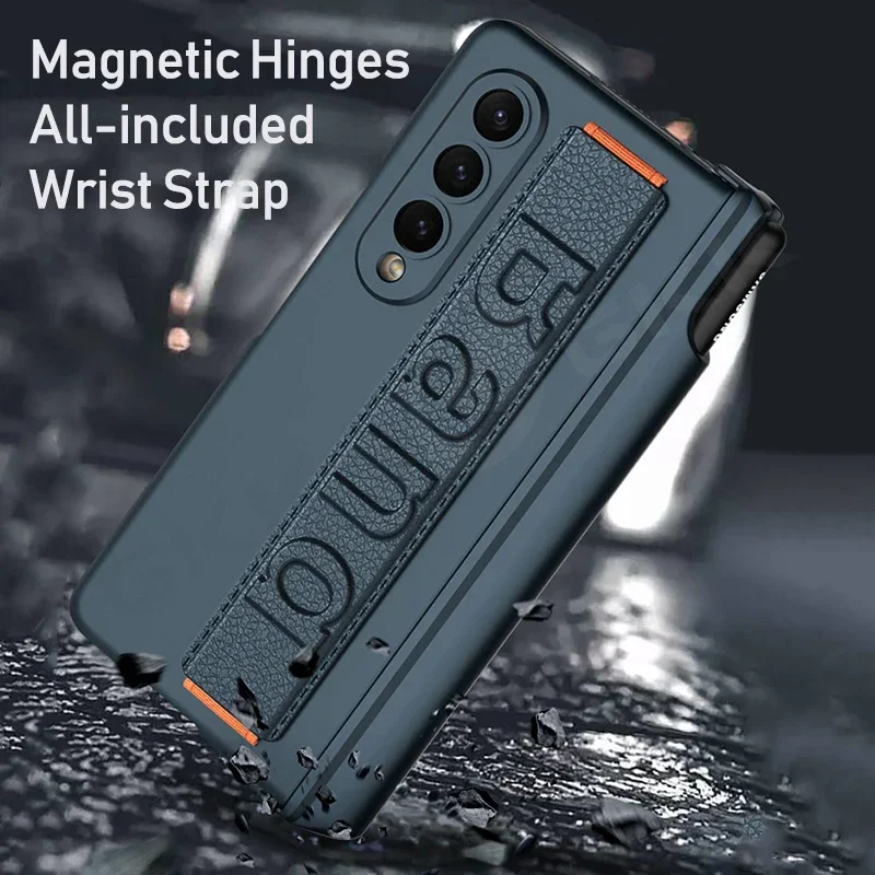 

Magnetic Hinge Wrist Strap Cover For Samsung Galaxy Z Fold 4 Outer Screen Protector Pen Holder Case For Galaxy Z Fold 4 3 Cases