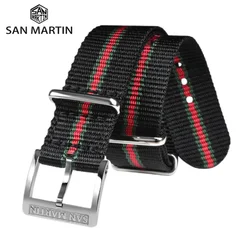 San Martin 20mm Rugged Woven Fabric Watchband Nylon Military Style Wrist Watch Strap Classic Vintage Stripes Steel Buckle BD0015
