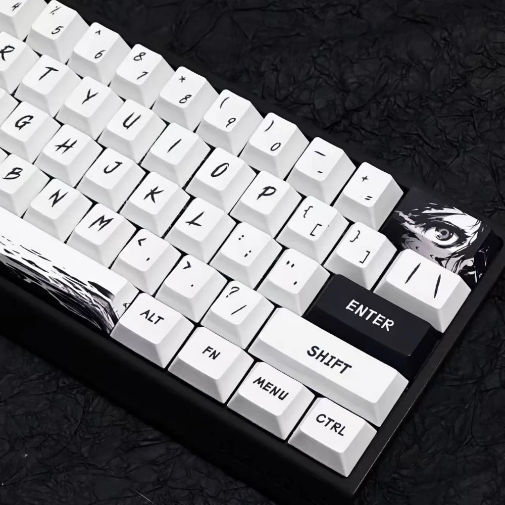 128 Key Personality Samurai Keycap PBT Cherry Keycap Black and White Color Scheme for 60/84/98/108 Mechanical Keyboard
