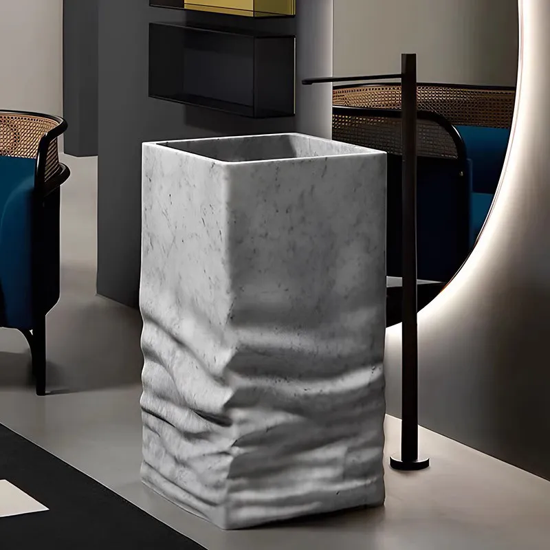 100% Natural Marble Nordic White Floor Pedestal Basin, Custom Outdoor Sink