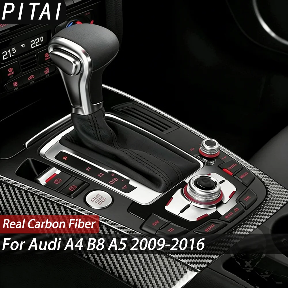 For Audi A4 B8 A5 2009-2016 Real Carbon Fiber Center Console Gear Shift Panel Decoration Strips Car Interior Accessories Sticker