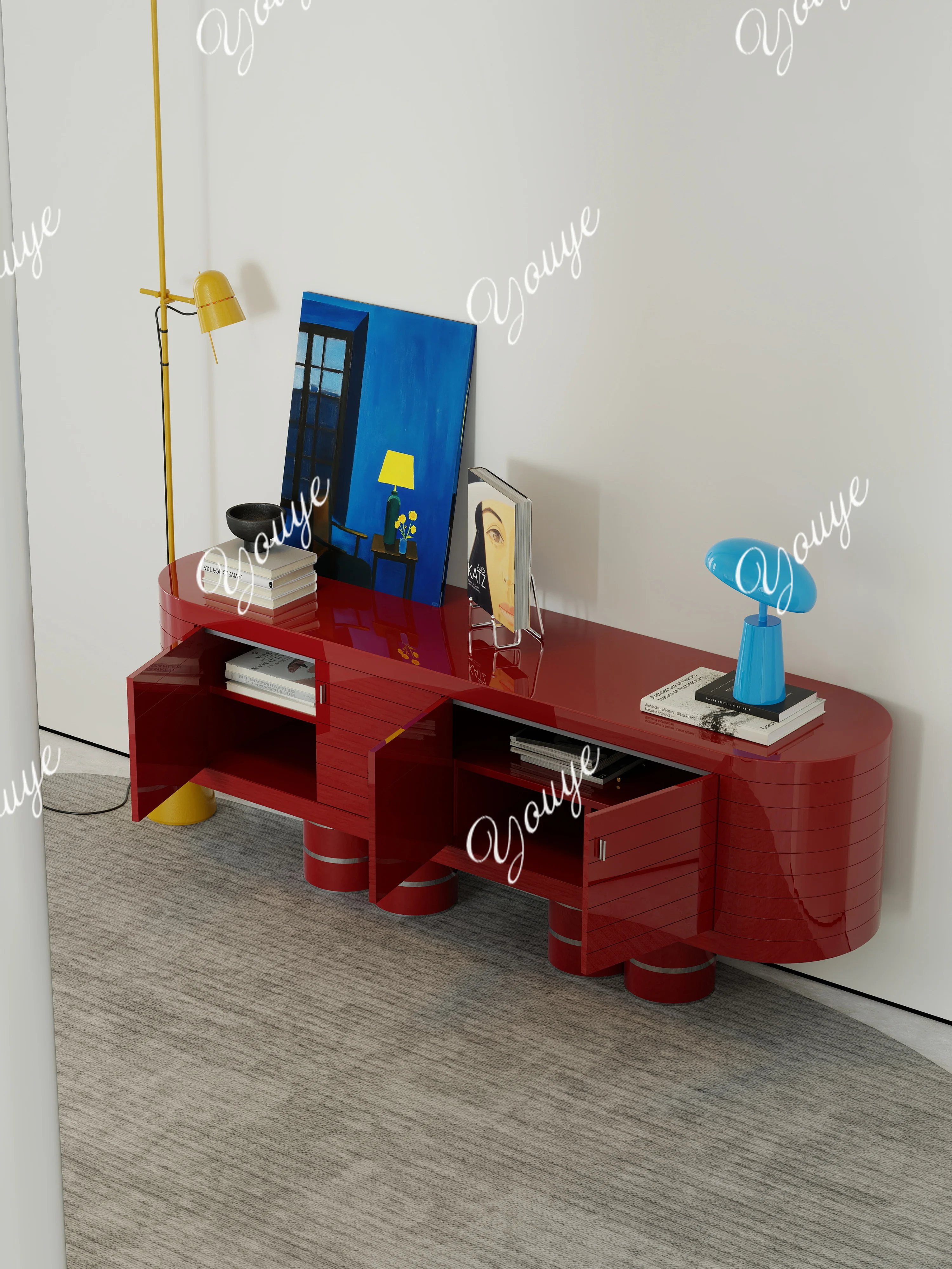 Italian minimalist dining side cabinet light luxury high sense creative living room designer artist home red secret cabinet