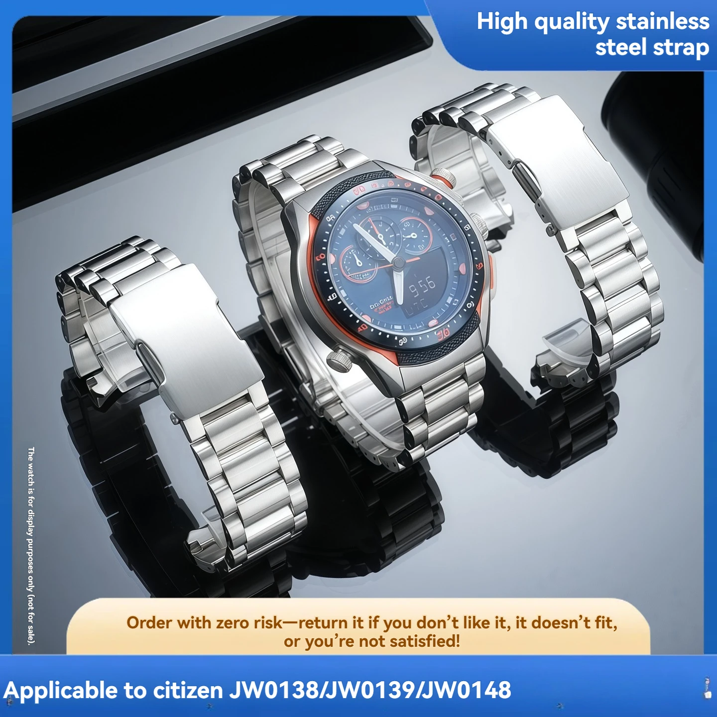 For Citizen Eco-Drive Business Men's Watches JW0148, JW0138, JW0139: Solid Curved Steel Band, 22mm—Replacement Strap Parts