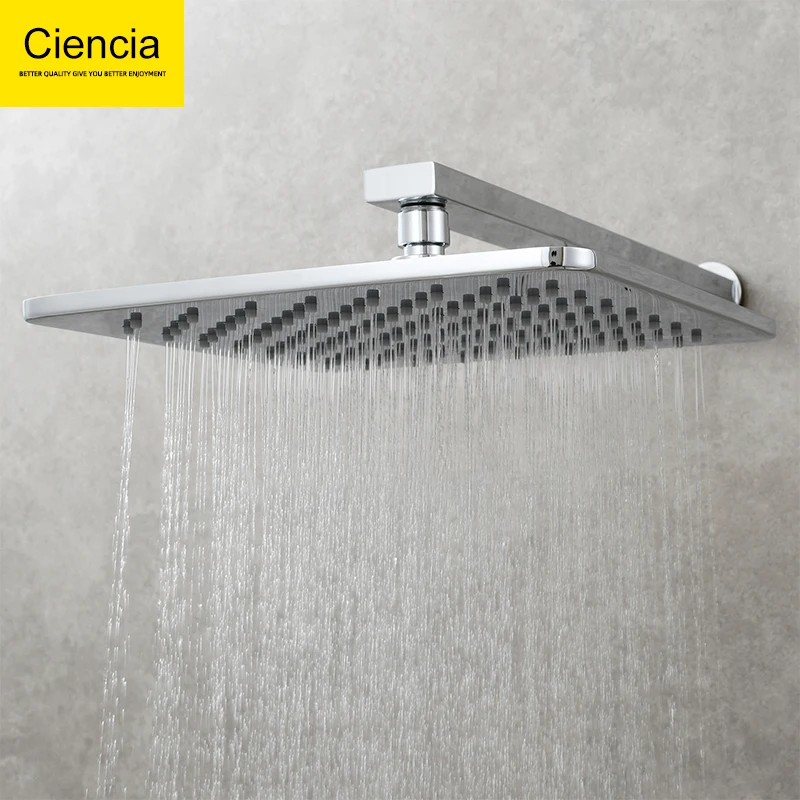 

Ciencia Brass 8'' 10'' Rain Shower Head 360° Swiveling Shower Head Square Fixed Shower Head Pressurized Shower Head Black Chrome