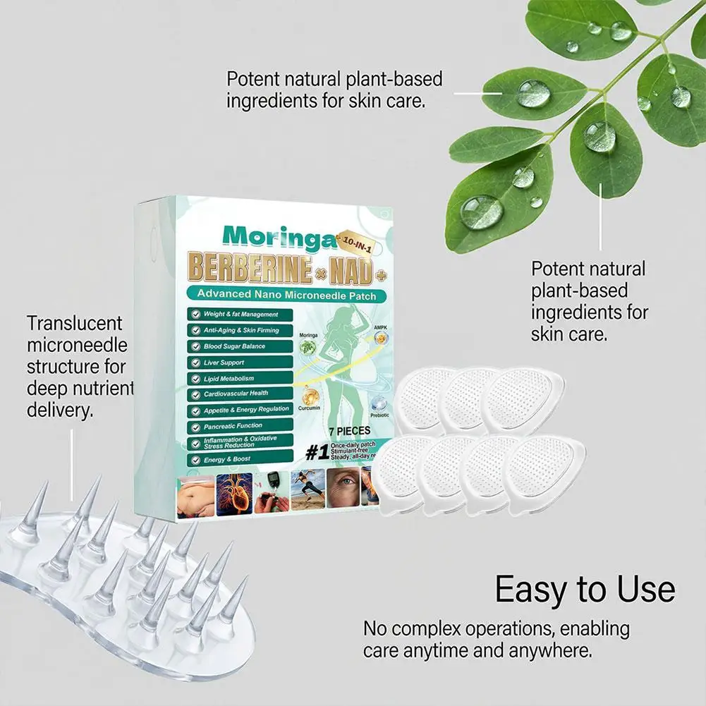 7/21/35/70pcs Moringa 10 em 1 Berberina NAD+ Adesivo de Microagulhas Natural à Base de Plantas para Cuidados Diários com o Corpo