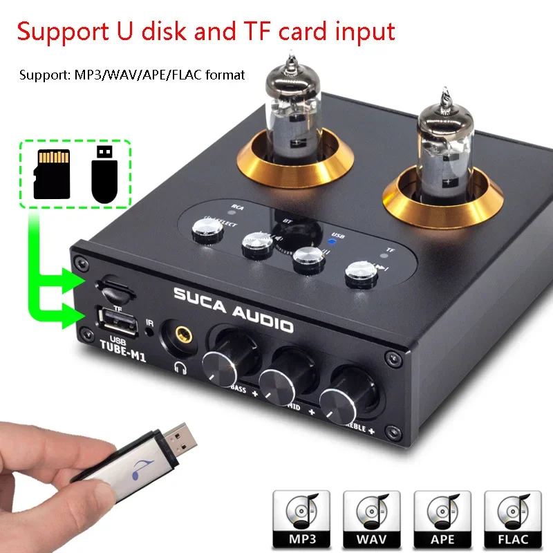Multi-function Tube Preamplifier GE5654 Tube Bluetooth 5.0 U Disk TF Card Input HIFI Music Turntable Infrared Remote Control