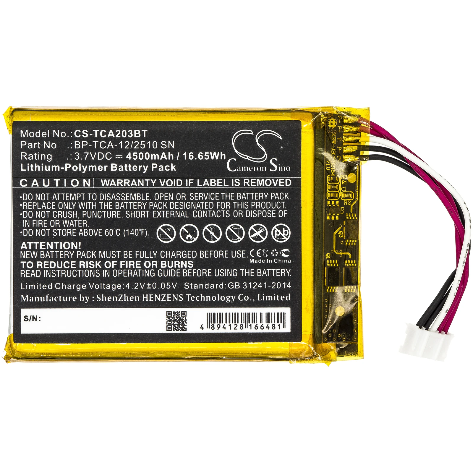 

Li-Polymer Alarm System Battery for Technicolor,3.7v,4500mAh,TCA203 TCA203COMG Home Security Touch Screen,BP-TCA-12/2510 SN