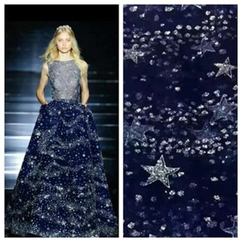 

Sequin Star Lace Fabric soft Tulle Mesh Glitter Fabric For Baby Tutu Dress, Gowns, Wedding Veil, Home Decoration 51" width