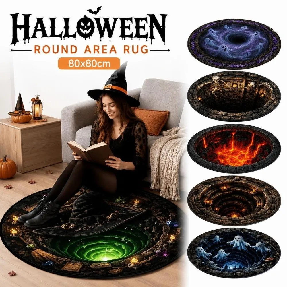 Crystal Velvet Halloween Area Rug 3D Special-shaped Horror Pattern Floor Mat Soft Atmosphere Decoration Entrance Carpet