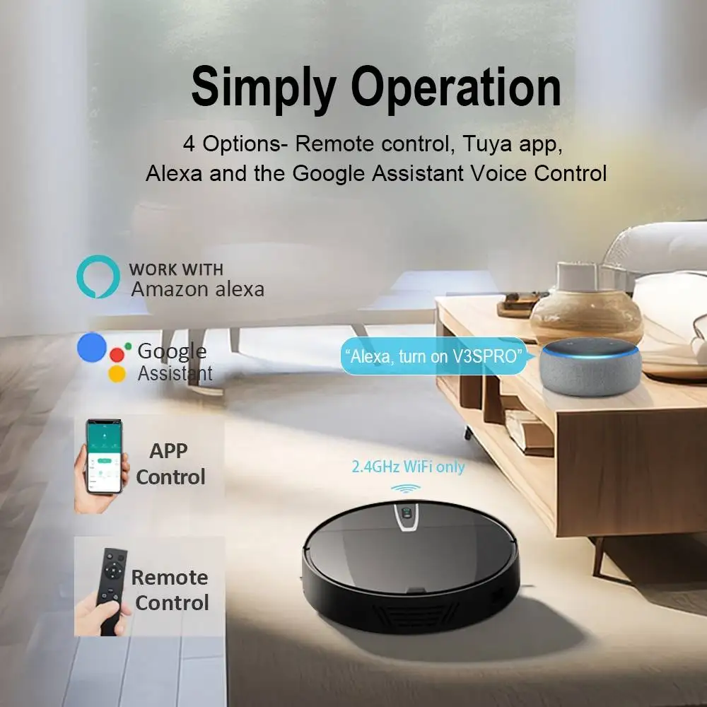 Aspirador de pó Wi-Fi sem fio inteligente, Robô varrendo automático com esfregão, Aspiração robótica para casa, 3800PA