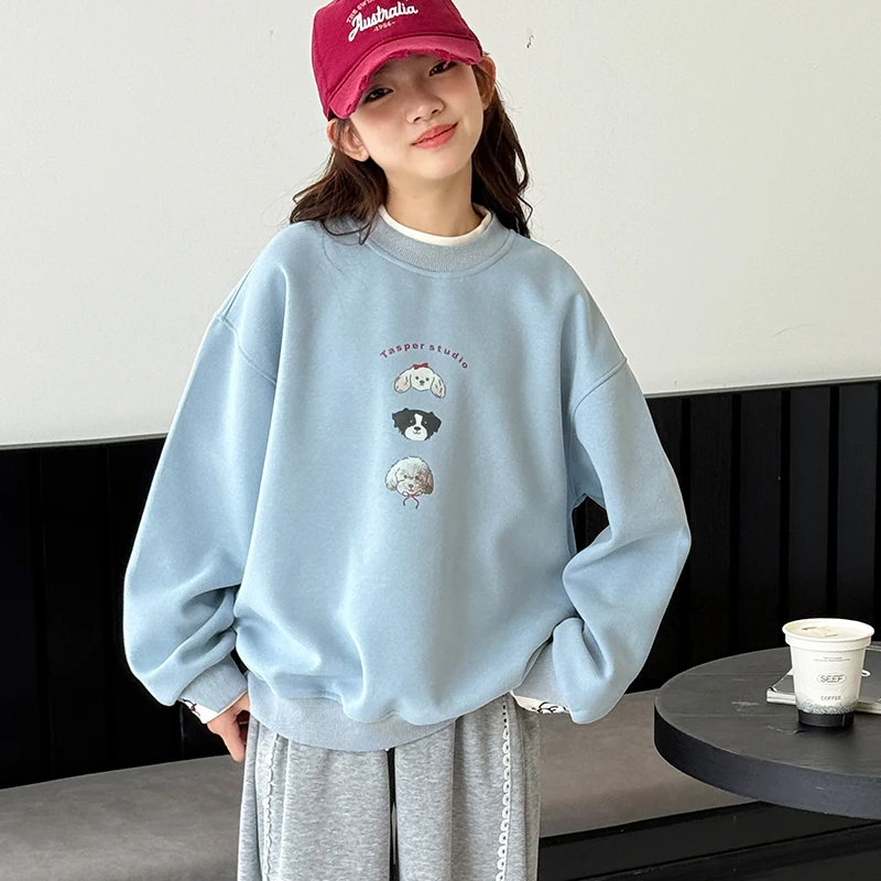 Mädchen-Hoodie 2025, neue Winterkleidung, zweiteiliges Oberteil mit Cartoon-Aufdruck für Kinder, dicke Samtkleidung für Mädchen und Jungen