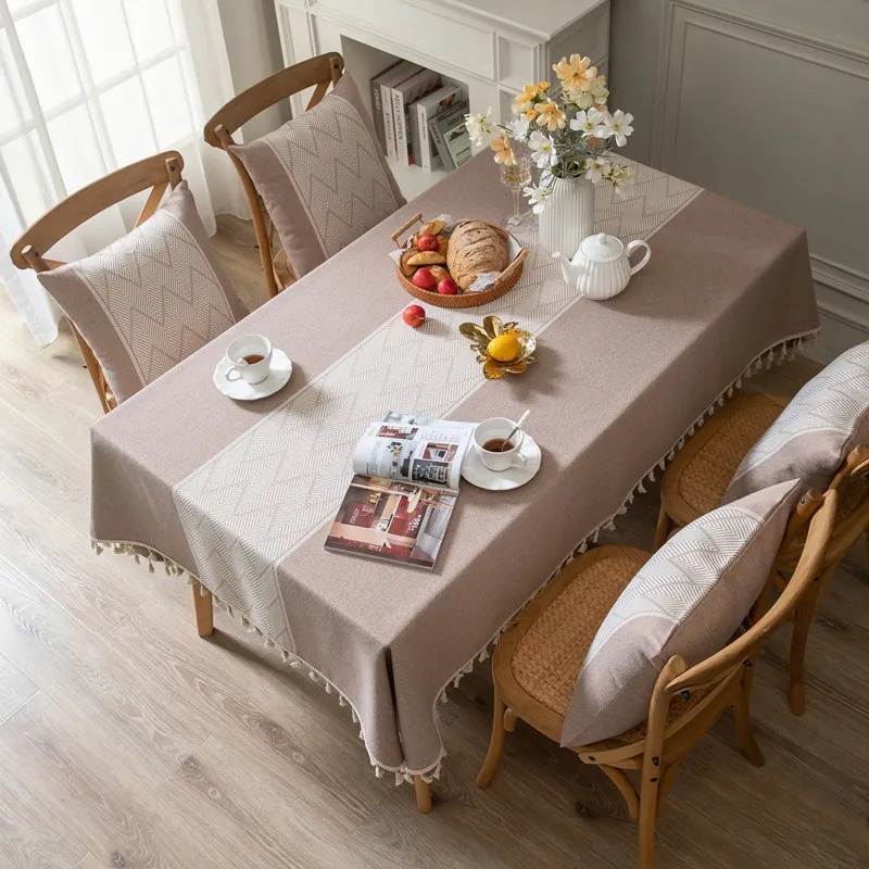 Luxury Jacquard Table Runner - Elegant Wave Design with Tassel Fringe for Dining & Centerpiece