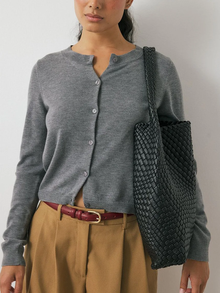 Cardigan Women Thin Coats Round Neck Jackets Full Sleeve Jumpers Y2k Streetwear Elegant Knit Open Stitch Casual Slim Fit Spring