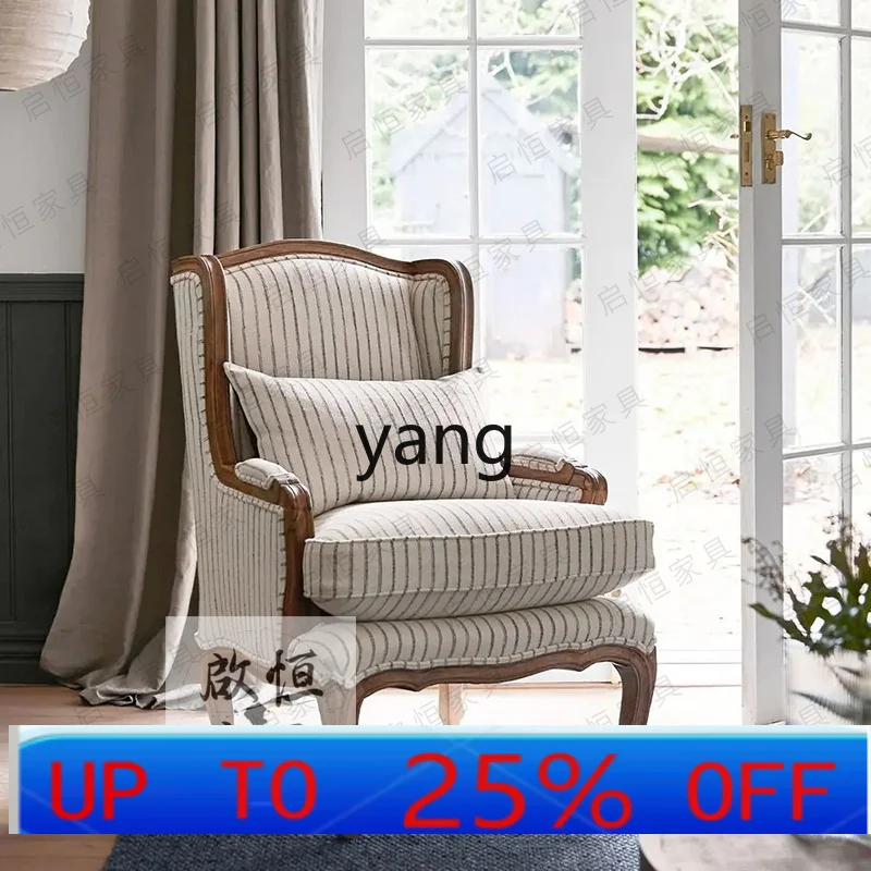 

LTT solid wood old sofa chair retro fabric living room armchair