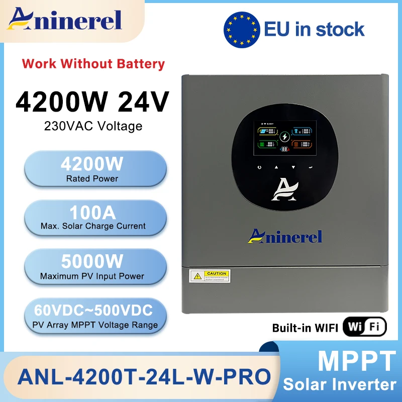 Aninerel NIEUWE 11KW 6.2KW 4.2KW 24 V/48 V Hybride Omvormer huishoudelijke Ingebouwde MPPT 100A 120A 160A Laadregelaar 220 V WiFi
