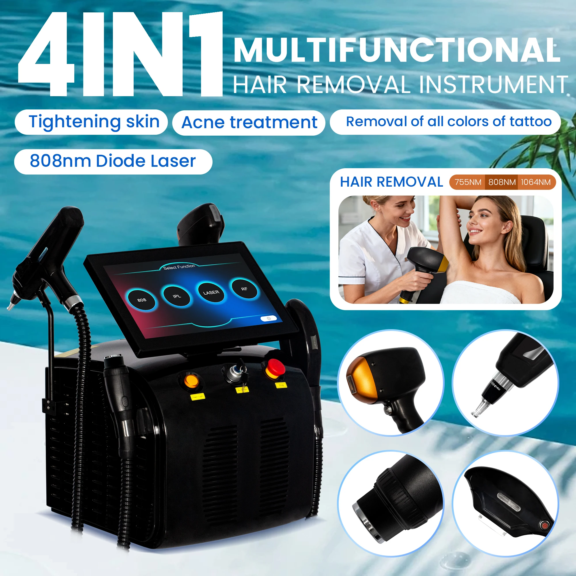 FAC 7000W 4 In 1 Diode Laser Pico 808 Carbon Peeling RF Ipl Nd Yag Picosecond  Opt Hair Removal Tattoo Removal Machine