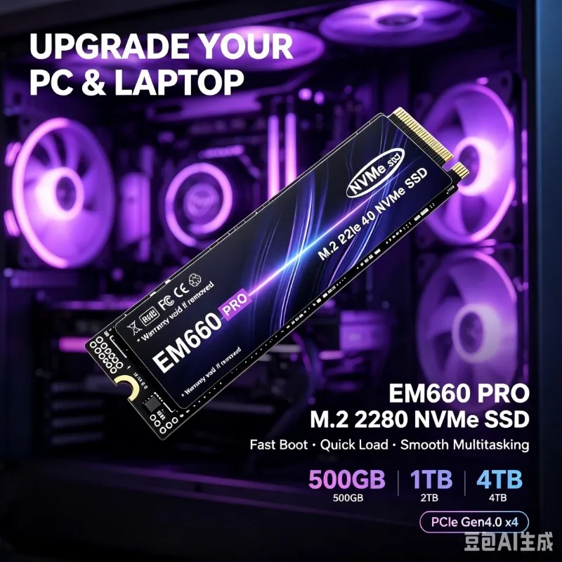 EM660 M.2 2280 NVMe PCIe 4.0 SSD Up to 7300MB/s Internal Solid State Drive 500GB‑4TB For PS5 Laptop Desktop Gaming PC Storage