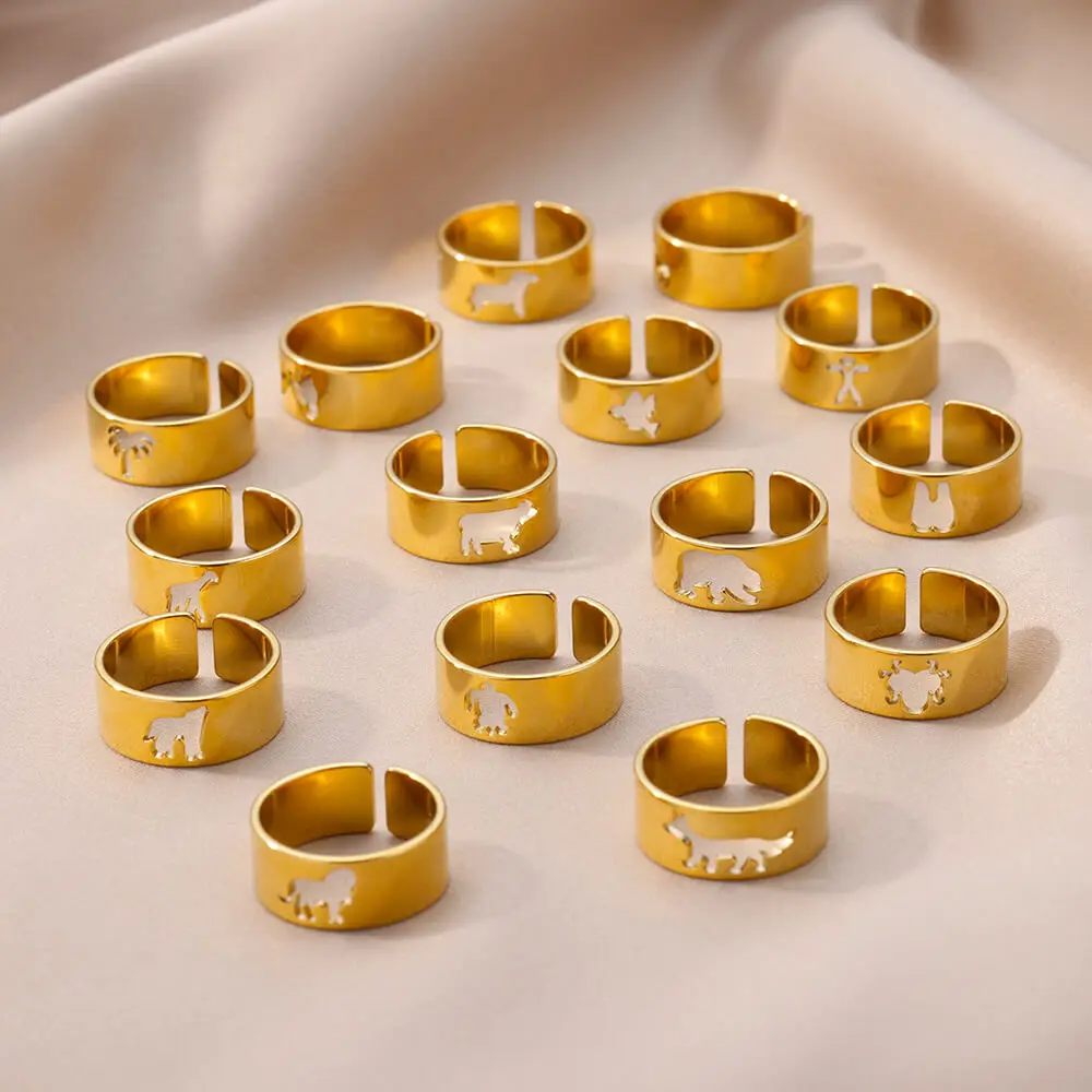 Hollow Animal Rings for Women Open Adjustable Stainless Steel Ring Gold Plated Shark Lion Goat Finger Jewelry Freeshipping Items