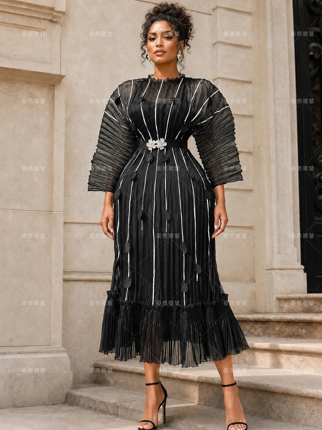 2026 New Waist and Thin Loose Women's Clothing Eugen Yarn Miyake Temperament Pleated Three-dimensional Flower Dress image 4