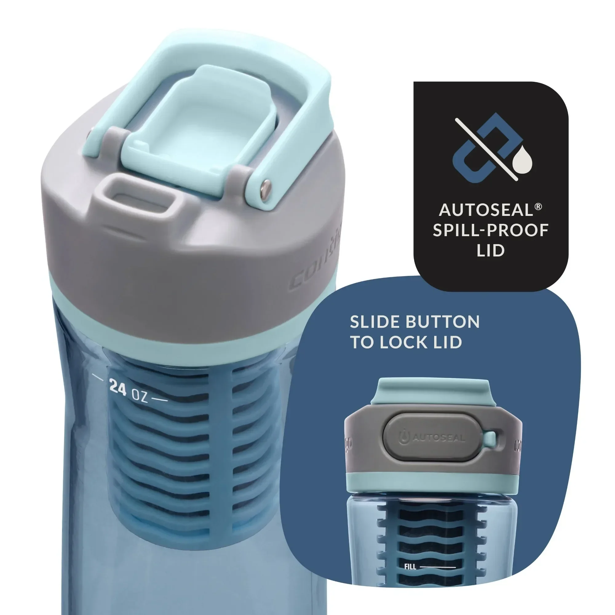 

Фильтрованная бутылка для воды с крышкой, встроенной ручкой и удобным дизайном, позволяющая вам напить одну руку и легко носить с собой.