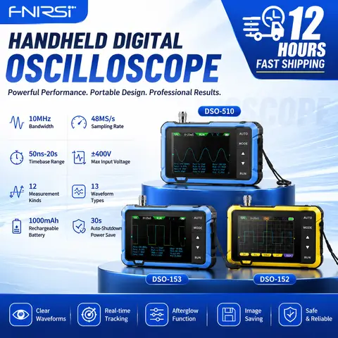 FNIRSI DSO-510 DSO-153 DSO-152 Handheld Digital Oscilloscope 10MHz 48MS/s Portable Instruments Mini Scope Waveform Tester Tool