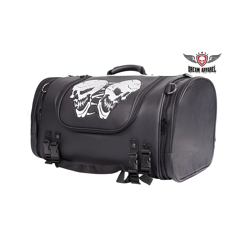 

17in Black SKull Motorcycle Saddle Bags Reflective Skulls And Rain Cover, PVC Motorcycle Side Bags