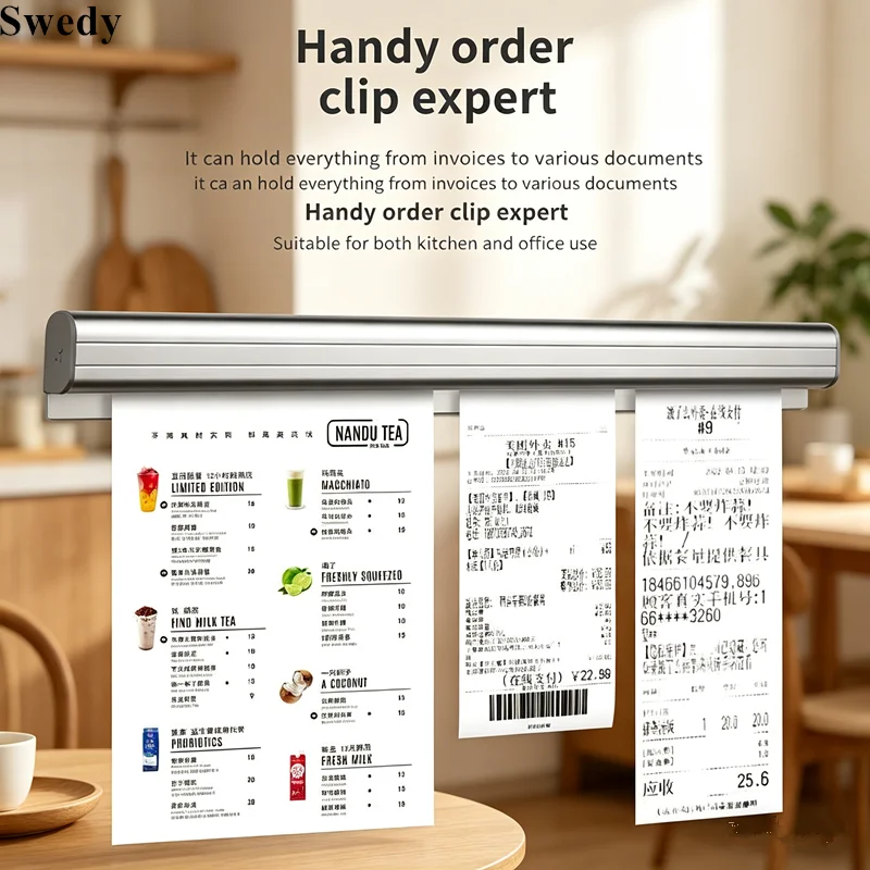 7 Pieces Aluminum Take-out List Ticket Tab Bill Receipt Clip Bar Kitchen Order Document Holder Tool Menu Paper Clip Organizer