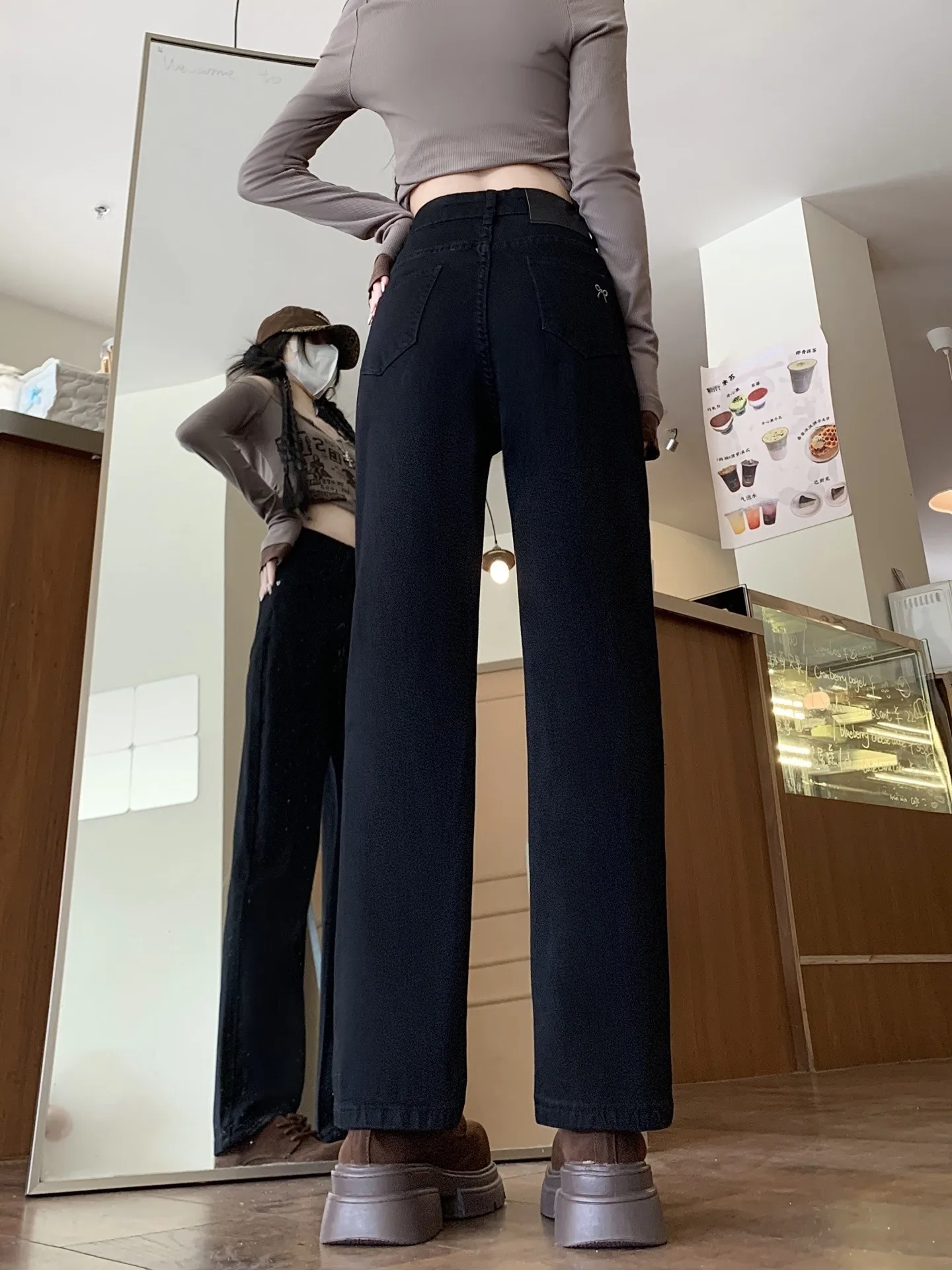 

Black Elastic Straight Leg Jeans Women's Spring New Large Size Slimming Skinny French Bread Cigarette Pants High Waist Denim