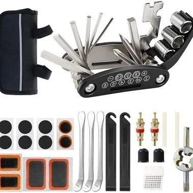 Kit de ferramentas para reparo de bicicletas, conjunto de reparo de punção multifuncional 15 em 1/16 em 1 para manutenção de bicicletas
