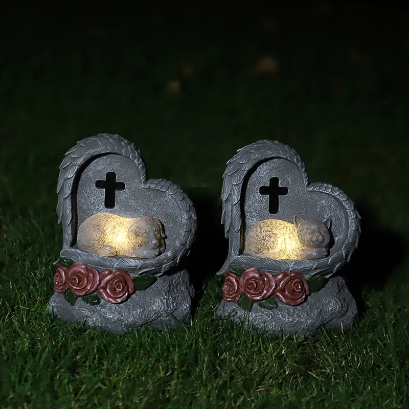 

Solar-Powered Luminescent Pet Cats Dog Garden Art Memorial Headstone Yard Decor Outdoor Resin Craft Ornament Courtyard Landscape