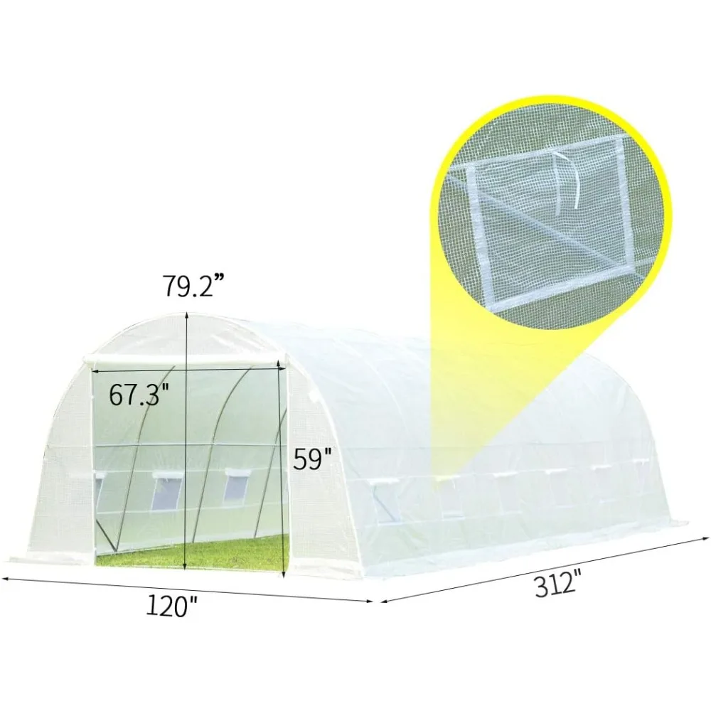 Imagem -02 - Atualizado Galvanizado Steel Frame Greenhouse Zipper Door Outdoor Garden Supplies Jardinagem Botânica Crossbar Branco 26x10x66 Pés