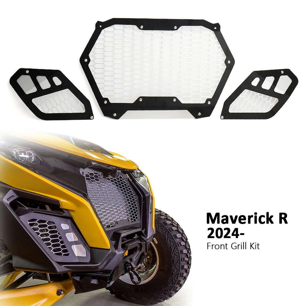 UTV Accessories Honeycomb Mesh Front Radiator Grille Body Kit Black For Can-Am Maverick R 2024 2025 MAVERICK R