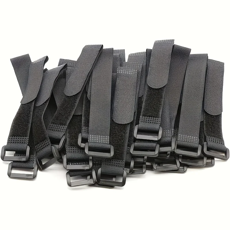 

10-Piece Heavy-Duty Reusable Cable Straps - Durable Nylon Adjustable Hook & Loop Fasteners, Multifunctional Black Tie Rope for O