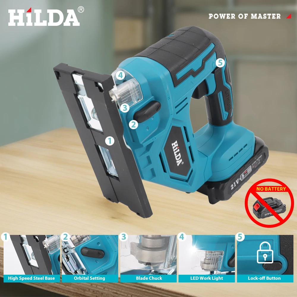 

HILDA Portable Cordless Jigsaw Multifunctional Cutting Power Tool Household Carpentry Woodworking Saw Machine for Makita Battery