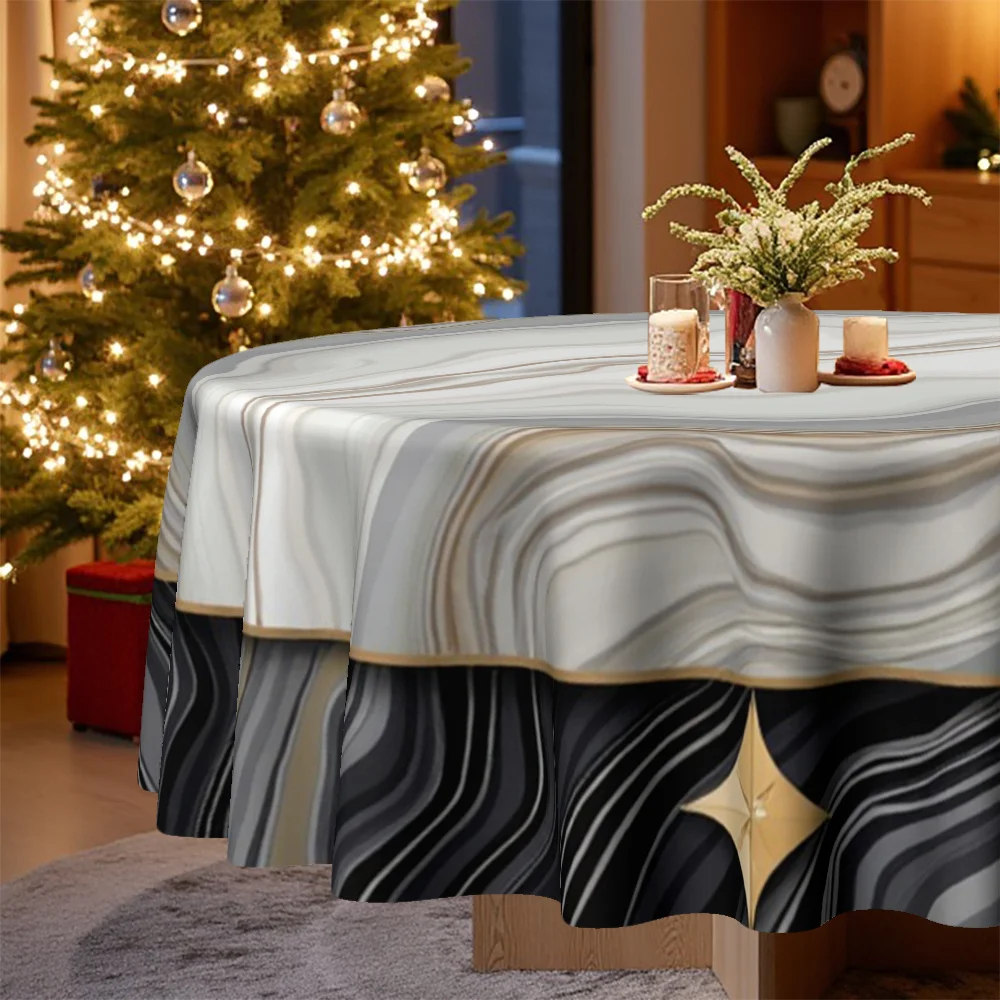 One tablecloth, with a Christmas theme, featuring modern geometric marble-patterned print.