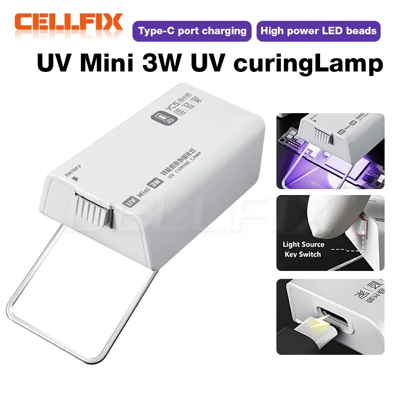 YCS UV MINI-Härtungslampe, intelligente Doppelperlen, 3 W, hohe Leistung, schnelles Aushärtungslicht für Motherboard, UV-Kleber-Härtung, Reparaturwerkzeuge
