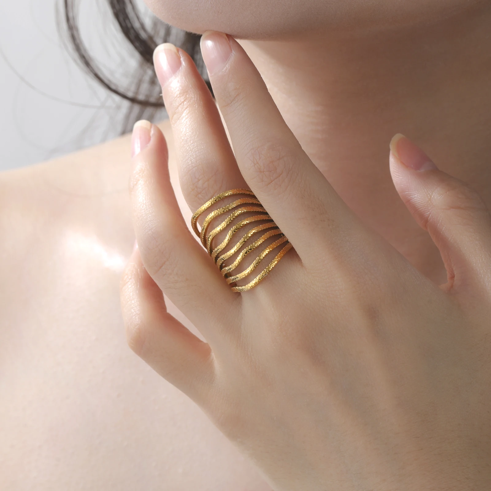 COOLTIME Unregelmäßige Hohle Ringe Für Frauen Männer Edelstahl Gold Farbe Offenen Ring Einfache und Modische Schmuck Geschenk 2026 Neue – Detail 10