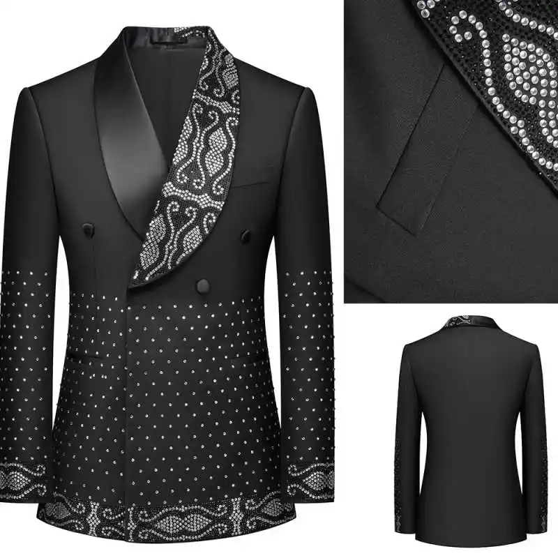 

Luxurious Handmade Wedding Suits for Man 1 Piece Blazer Shawl Double Breasted Hot Fix Modern Formal Evening Party Spot Fast